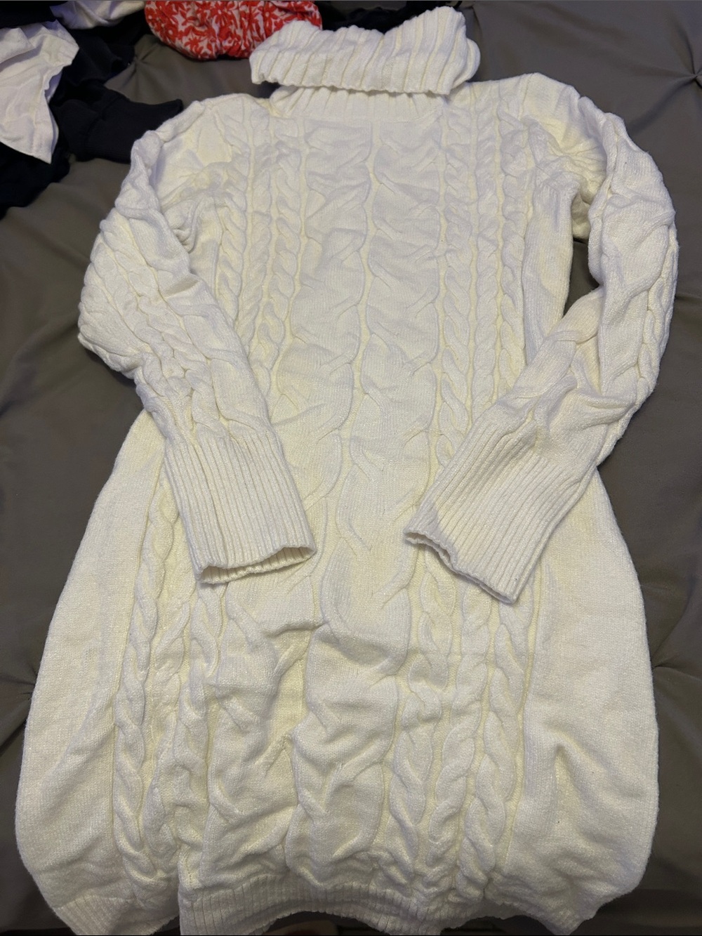 Amazon Cream Cable Knit Turtleneck Sweater Dress